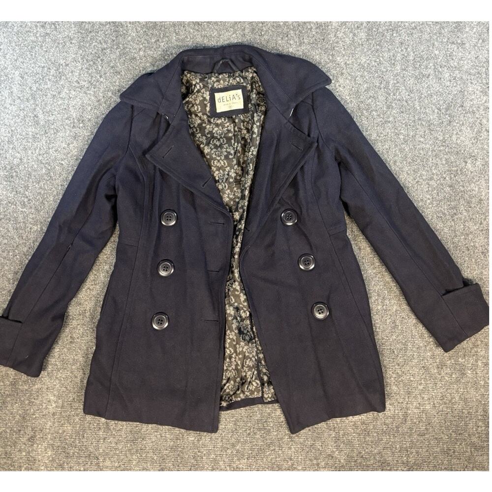 Delia’s Women’s Kelly Black Wool Pea Coat Jacket Button Size Medium